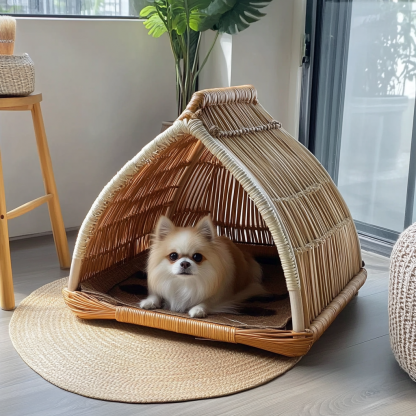 Pet bed, wicker dog bed, cat bed, American-style retro solid wood animal house furniture, Teddy Bichon Frise dog mattress - Image 9