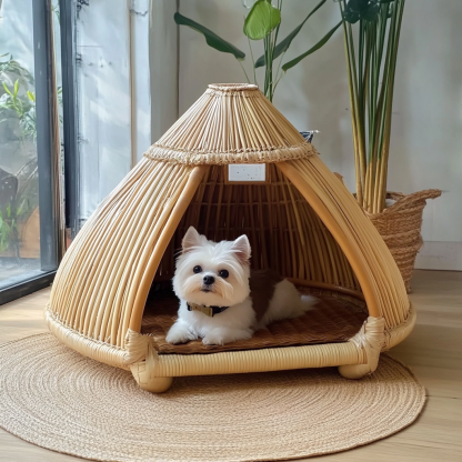 Pet bed, wicker dog bed, cat bed, American-style retro solid wood animal house furniture, Teddy Bichon Frise dog mattress - Image 8