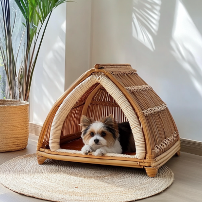 Pet bed, wicker dog bed, cat bed, American-style retro solid wood animal house furniture, Teddy Bichon Frise dog mattress - Image 7