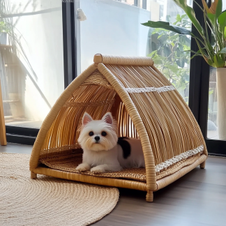 Pet bed, wicker dog bed, cat bed, American-style retro solid wood animal house furniture, Teddy Bichon Frise dog mattress