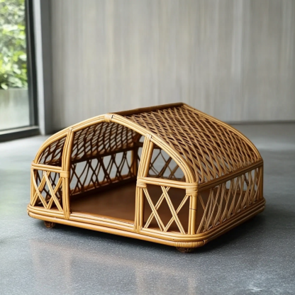 Pet bed, wicker dog bed, cat bed, American-style retro solid wood animal house furniture, Teddy Bichon Frise dog mattress - Image 7