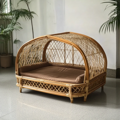 Pet bed, wicker dog bed, cat bed, American-style retro solid wood animal house furniture, Teddy Bichon Frise dog mattress