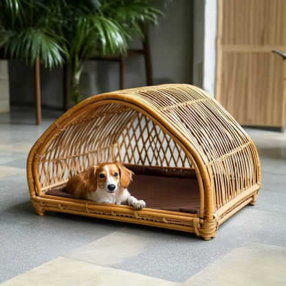 Pet bed, wicker dog bed, cat bed, American-style retro solid wood animal house furniture, Teddy Bichon Frise dog mattress - Image 4