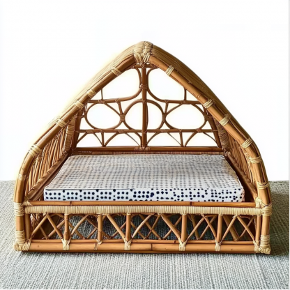 Pet bed, wicker dog bed, cat bed, American-style retro solid wood animal house furniture, Teddy Bichon Frise dog mattress - Image 3
