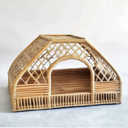 Pet bed, wicker dog bed, cat bed, American-style retro solid wood animal house furniture, Teddy Bichon Frise dog mattress - Image 2