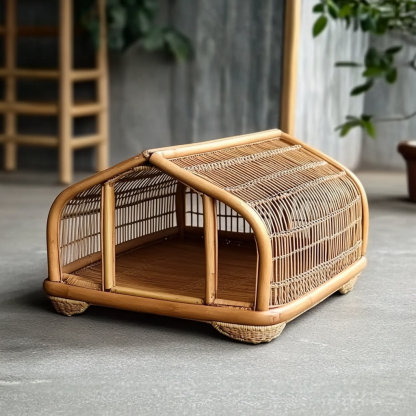 Pet bed, wicker dog bed, cat bed, American-style retro solid wood animal house furniture, Teddy Bichon Frise dog mattress - Image 6