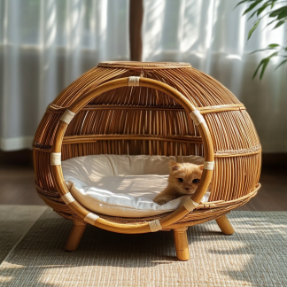 Pet bed, wicker dog bed, cat bed, American-style retro solid wood animal house furniture, Teddy Bichon Frise dog mattress