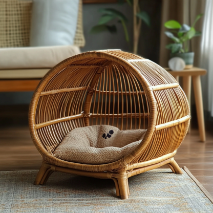 Pet bed, wicker dog bed, cat bed, American-style retro solid wood animal house furniture, Teddy Bichon Frise dog mattress - Image 5