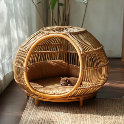 Pet bed, wicker dog bed, cat bed, American-style retro solid wood animal house furniture, Teddy Bichon Frise dog mattress - Image 4