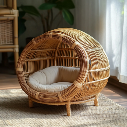 Pet bed, wicker dog bed, cat bed, American-style retro solid wood animal house furniture, Teddy Bichon Frise dog mattress - Image 3