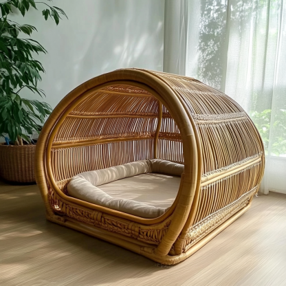 Pet bed, wicker dog bed, cat bed, American-style retro solid wood animal house furniture, Teddy Bichon Frise dog mattress - Image 5
