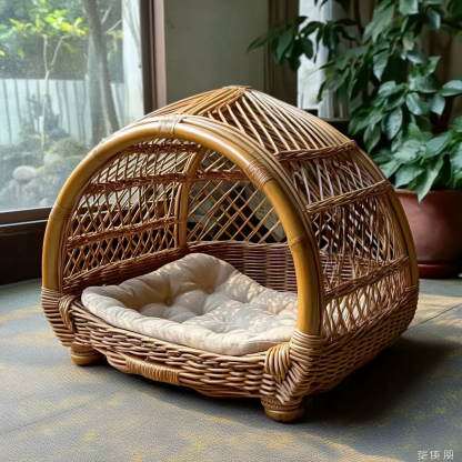 Pet bed, wicker dog bed, cat bed, American-style retro solid wood animal house furniture, Teddy Bichon Frise dog mattress - Image 4