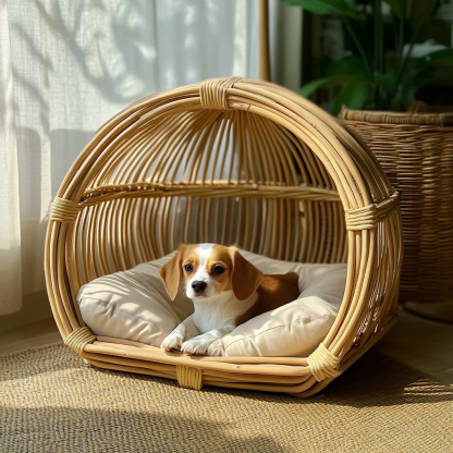 Pet bed, wicker dog bed, cat bed, American-style retro solid wood animal house furniture, Teddy Bichon Frise dog mattress - Image 3