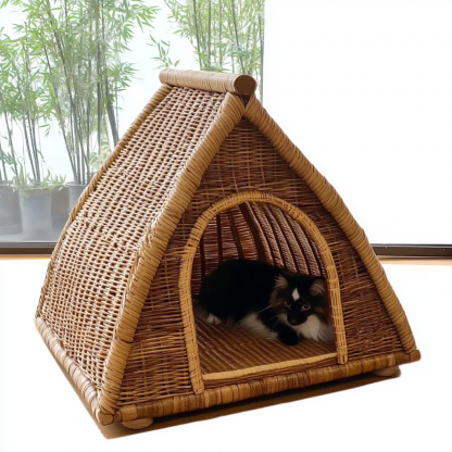 Pet bed, wicker dog bed, cat bed, American-style retro solid wood animal house furniture, Teddy Bichon Frise dog mattress - Image 11