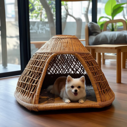Pet bed, wicker dog bed, cat bed, American-style retro solid wood animal house furniture, Teddy Bichon Frise dog mattress - Image 10
