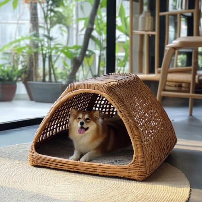 Pet bed, wicker dog bed, cat bed, American-style retro solid wood animal house furniture, Teddy Bichon Frise dog mattress - Image 7