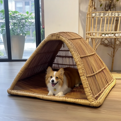 Pet bed, wicker dog bed, cat bed, American-style retro solid wood animal house furniture, Teddy Bichon Frise dog mattress - Image 9
