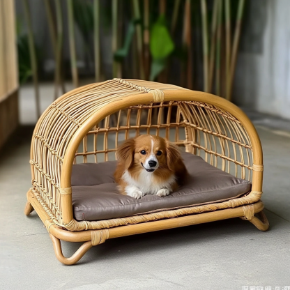Pet bed, wicker dog bed, cat bed, American-style retro solid wood animal house furniture, Teddy Bichon Frise dog mattress - Image 10