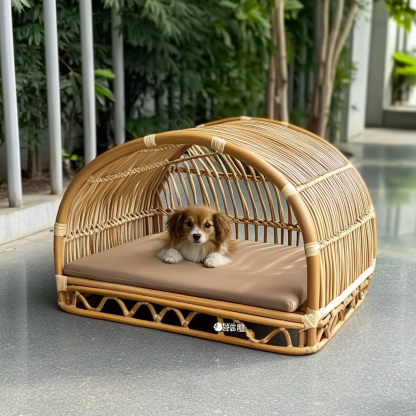 Pet bed, wicker dog bed, cat bed, American-style retro solid wood animal house furniture, Teddy Bichon Frise dog mattress - Image 9