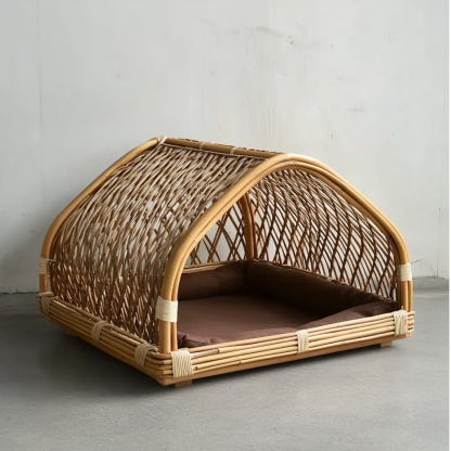 Pet bed, wicker dog bed, cat bed, American-style retro solid wood animal house furniture, Teddy Bichon Frise dog mattress - Image 8