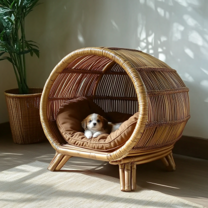 Pet bed, wicker dog bed, cat bed, American-style retro solid wood animal house furniture, Teddy Bichon Frise dog mattress - Image 5