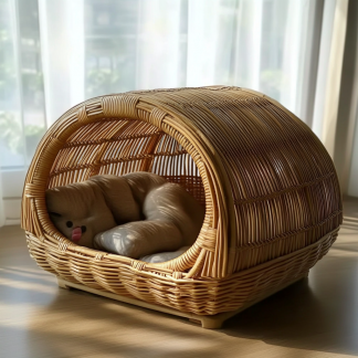 Pet bed, wicker dog bed, cat bed, American-style retro solid wood animal house furniture, Teddy Bichon Frise dog mattress