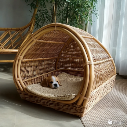 Pet bed, wicker dog bed, cat bed, American-style retro solid wood animal house furniture, Teddy Bichon Frise dog mattress - Image 2