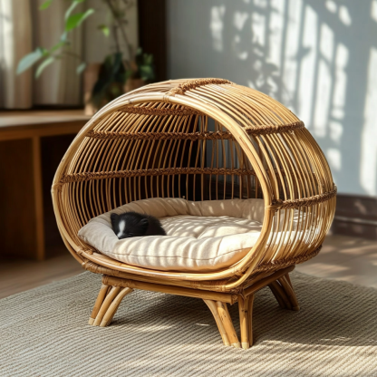 Pet bed, wicker dog bed, cat bed, American-style retro solid wood animal house furniture, Teddy Bichon Frise dog mattress - Image 5