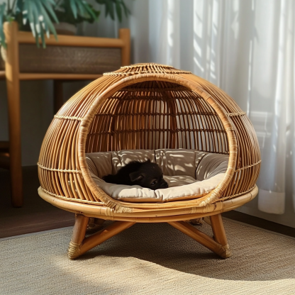 Pet bed, wicker dog bed, cat bed, American-style retro solid wood animal house furniture, Teddy Bichon Frise dog mattress - Image 3
