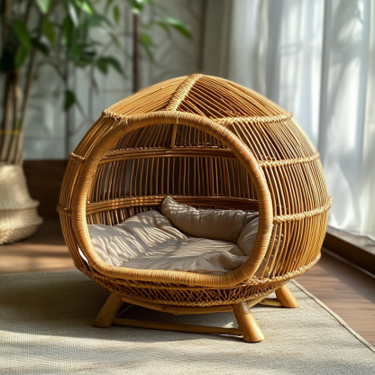 Pet bed, wicker dog bed, cat bed, American-style retro solid wood animal house furniture, Teddy Bichon Frise dog mattress - Image 2