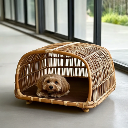 Pet bed, wicker dog bed, cat bed, American-style retro solid wood animal house furniture, Teddy Bichon Frise dog mattress - Image 11