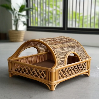 Pet bed, wicker dog bed, cat bed, American-style retro solid wood animal house furniture, Teddy Bichon Frise dog mattress