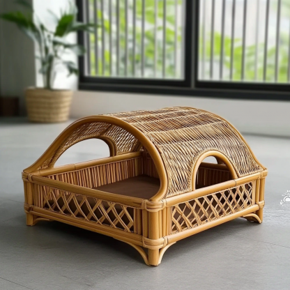 Pet bed, wicker dog bed, cat bed, American-style retro solid wood animal house furniture, Teddy Bichon Frise dog mattress