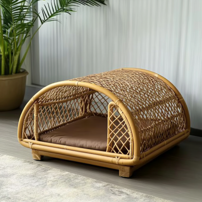 Pet bed, wicker dog bed, cat bed, American-style retro solid wood animal house furniture, Teddy Bichon Frise dog mattress - Image 8