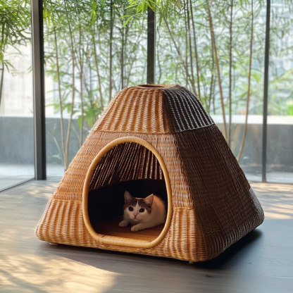 Pet bed, wicker dog bed, cat bed, American-style retro solid wood animal house furniture, Teddy Bichon Frise dog mattress - Image 8