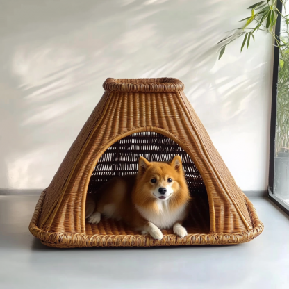 Pet bed, wicker dog bed, cat bed, American-style retro solid wood animal house furniture, Teddy Bichon Frise dog mattress - Image 6