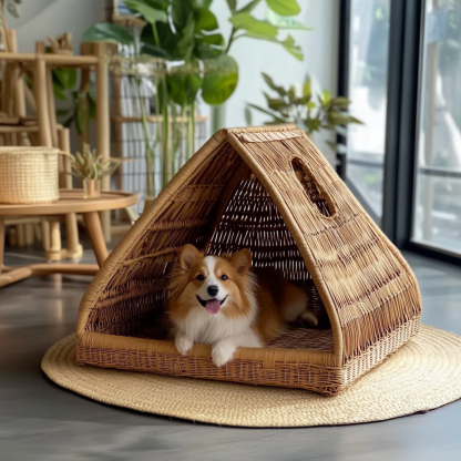 Pet bed, wicker dog bed, cat bed, American-style retro solid wood animal house furniture, Teddy Bichon Frise dog mattress - Image 7