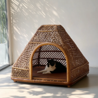 Pet bed, wicker dog bed, cat bed, American-style retro solid wood animal house furniture, Teddy Bichon Frise dog mattress