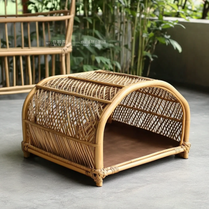 Pet bed, wicker dog bed, cat bed, American-style retro solid wood animal house furniture, Teddy Bichon Frise dog mattress - Image 5