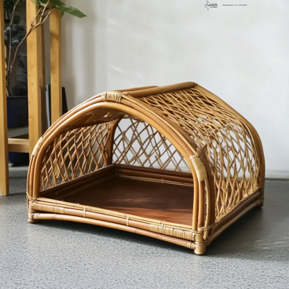 Pet bed, wicker dog bed, cat bed, American-style retro solid wood animal house furniture, Teddy Bichon Frise dog mattress - Image 4