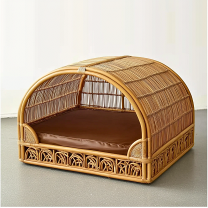 Pet bed, wicker dog bed, cat bed, American-style retro solid wood animal house furniture, Teddy Bichon Frise dog mattress - Image 3