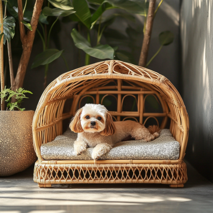 Pet bed, wicker dog bed, cat bed, American-style retro solid wood animal house furniture, Teddy Bichon Frise dog mattress - Image 5