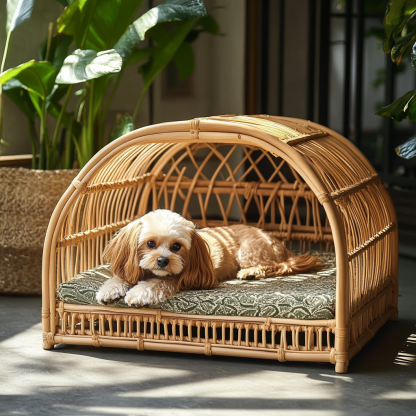 Pet bed, wicker dog bed, cat bed, American-style retro solid wood animal house furniture, Teddy Bichon Frise dog mattress - Image 4