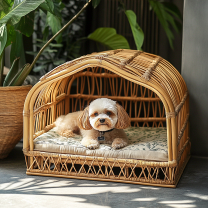 Pet bed, wicker dog bed, cat bed, American-style retro solid wood animal house furniture, Teddy Bichon Frise dog mattress - Image 3
