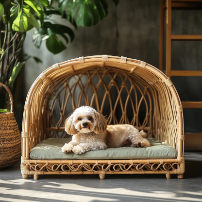 Pet bed, wicker dog bed, cat bed, American-style retro solid wood animal house furniture, Teddy Bichon Frise dog mattress - Image 2