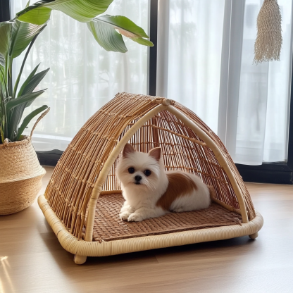 Pet bed, wicker dog bed, cat bed, American-style retro solid wood animal house furniture, Teddy Bichon Frise dog mattress - Image 6