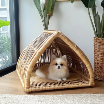 Pet bed, wicker dog bed, cat bed, American-style retro solid wood animal house furniture, Teddy Bichon Frise dog mattress - Image 4