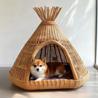 Pet bed, wicker dog bed, cat bed, American-style retro solid wood animal house furniture, Teddy Bichon Frise dog mattress - Image 2