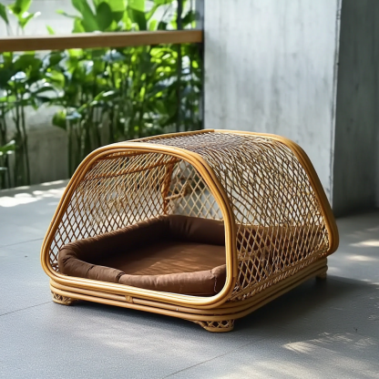 Pet bed, wicker dog bed, cat bed, American-style retro solid wood animal house furniture, Teddy Bichon Frise dog mattress - Image 5