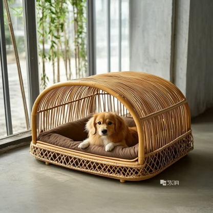 Pet bed, wicker dog bed, cat bed, American-style retro solid wood animal house furniture, Teddy Bichon Frise dog mattress